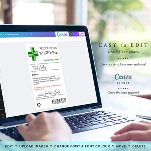 Prescription Wine Bottle Labels, Printable Funny Wine Labels, Wine Sticker Template, Editable Wine Labels, Canva Templates | 88 image 7