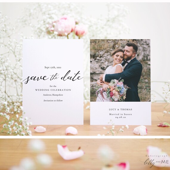 Lucy - Save the Date with Photo, Front and Back Printable Save the Date cards Wedding Celebration, 5x3.5" & A6, Corjl Template, FREE Demo