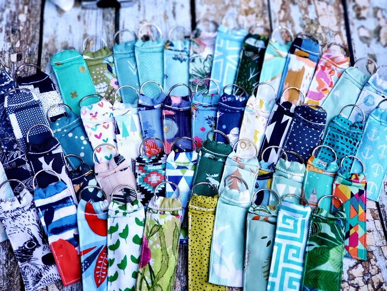 blue and greens chapstick caddy grab bag FREE shipping- assorted prints Chapstick holder Keychain