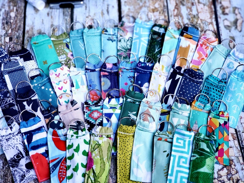 blue and greens chapstick caddy grab bag FREE shipping- assorted prints Chapstick holder Keychain