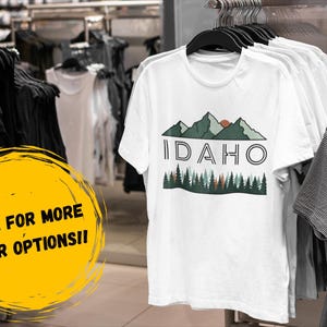 Idaho Mountain Scene Unisex Tee, Outdoor Adventure Shirt, Gift for Hikers, Idaho Lover&#39;s Apparel, Nature Enthusiast Outfit