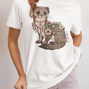 Whimsical Animal T-Shirt | Floral Illustration, Nature Lover Gift, Cute Tees for Her, Eco-Friendly Apparel, Casual Wear