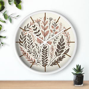 Floral Boho Wall Clock, Home Decor, Gift for Her, Rustic Decor, Kitchen Clock, Nature Inspired Wall Art