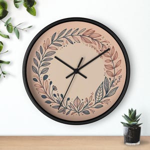 Boho Floral Wall Clock - Rustic Home Decor, Gift for Her, Modern Wall Art, Kitchen Clock, Accent Piece