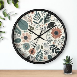 Botanical Floral Wall Clock, Home Decor, Nature Inspired Timepiece, Gift for Her, Living Room Wall Art, Boho Decor