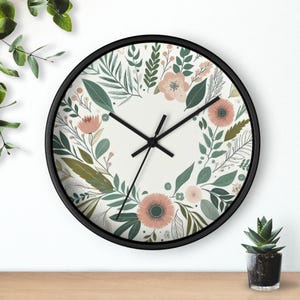 Botanical Floral Wall Clock, Home Decor, Gift for Her, Modern Wall Art, Vintage Style, Boho Home Decor, Nature Lover&#39;s Clock