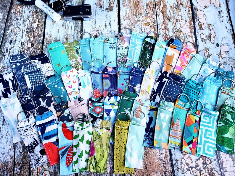 blue and greens chapstick caddy grab bag FREE shipping- assorted prints Chapstick holder Keychain