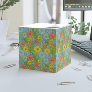 Floral Note Cube - Colorful Sticky Notes for Organizing, Office Decor, Gift, Stationery, Desk Accessories