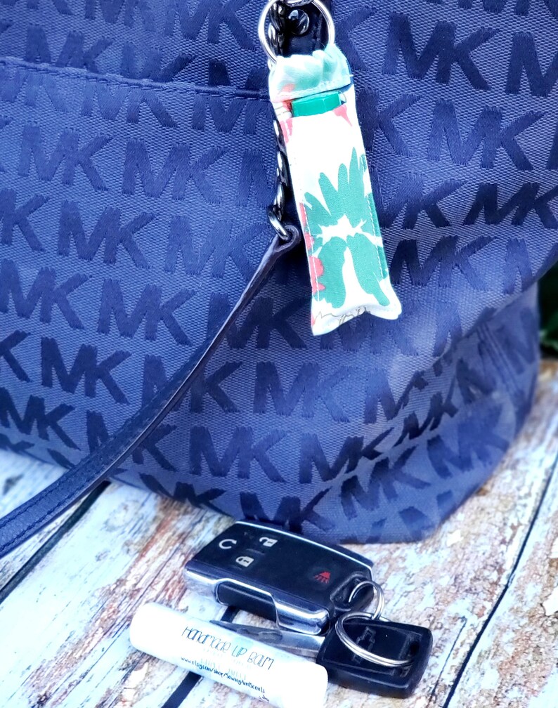 blue and greens chapstick caddy grab bag FREE shipping- assorted prints Chapstick holder Keychain