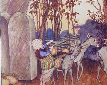 The Arabian Nights, Milo Winter, 1910s Book Plate, Persian Wall Art, Print To Frame, Ali Baba History, Paper Ephemera, Antique Lithograph