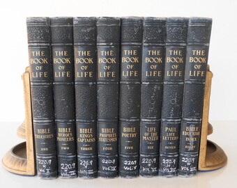 Antique Blue & Gold Book Set: 1920s Religious Decor