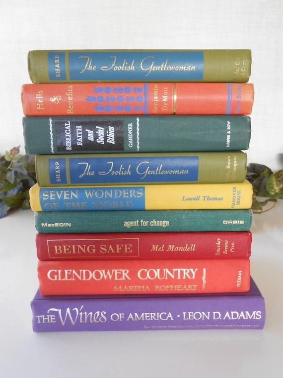 Colored Book Set, Vintage Book Decor, Decorative Books, Books By Color, Blue Books, Orange Book, Purple Book Decor, 9 Book Set, Vintage Book