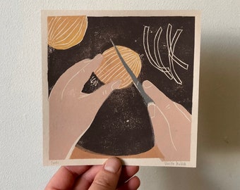 Simple life original limited linocut print veggie