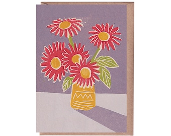 Red Flowers Blank Inside Birthday Housewarming Thank you Greeting Card