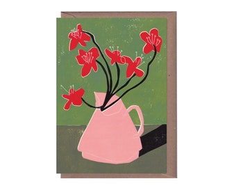 Red Geums - Greeting Card - Art Card - Still Life - Birthday Card - Flower Card