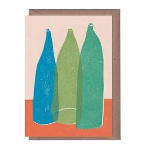 Trois bouteilles - carte de voeux plante - carte d'art - nature morte - carte d'anniversaire - pendaison de crémaillère
