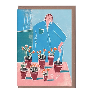 Plantes en pot - Soins personnels - Carte imprimée à la main - Carte d'art - Carte de voeux - Carte d'amour - Amour - Amitié - Nouvelle maison