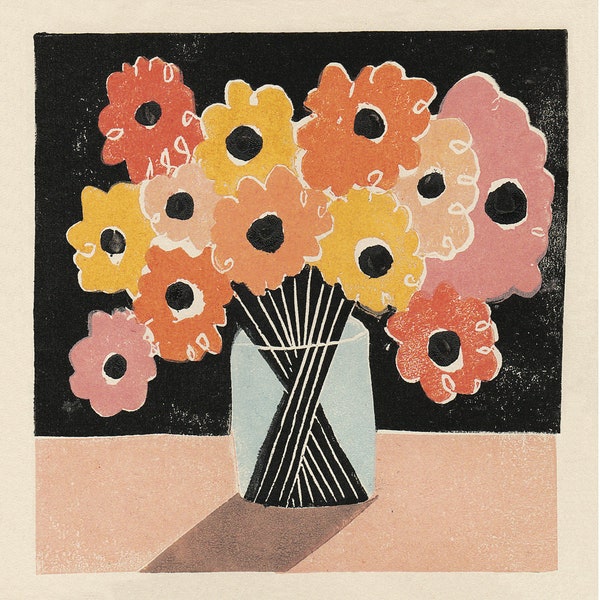 Colour cloud - Flowers - Floral - Art Print -Coloured Lino Print - Hand Printed - Wall Art - Block Print- Digital Print