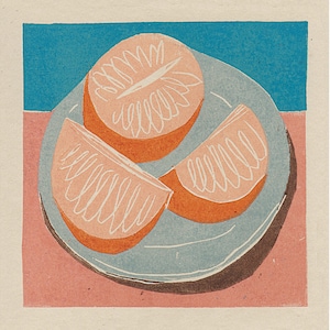 Sliced Orange - Fruit Illustration - Food Art - Art Print -Coloured Lino Print - Hand Printed - Wall Art - Block Print