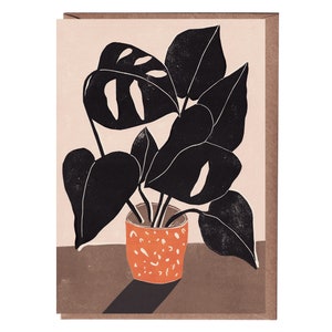 Tarjeta de felicitación con planta Monstera - Tarjeta artística - Naturaleza muerta - Tarjeta de cumpleaños - Monstera - Tarjeta con planta de interior