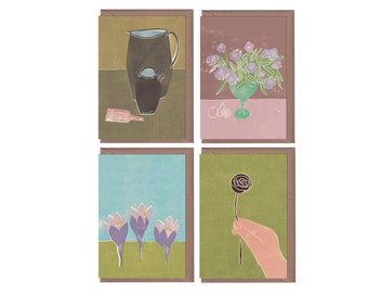 Flower Art Card Set Blank Inside Birthday Housewarming Thank you Greeting Card