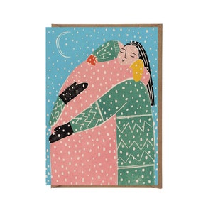 Christmas Card- Hug Card - Greeting Card - Hugs - Holidays Card - Love - Art Card