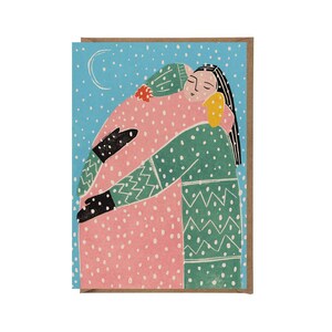 Christmas Card- Hug Card - Greeting Card - Hugs - Holidays Card - Love - Art Card