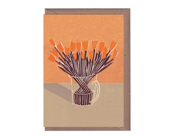 Orange Kaiser Karte - Kunstkarte - Stillleben - Geburtstagskarte - Blumen - Blumenkarte
