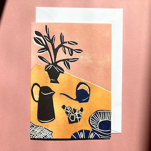 Natureza morta de mesa - Cartão de arte - Cartão de felicitações - Natureza morta - Cartão de aniversário - Planta - Cartão de planta doméstica - Flores - Floral