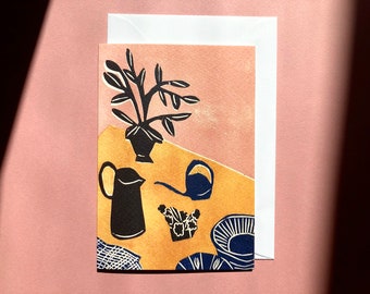 Table Still Life - Art Card - Greeting Card - Still Life - Birthday Card - Plant - House Plant Card - Flowers - Floral