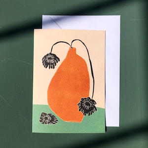 Groot Oranje Kunstkaart Wenskaart Stilleven Verjaardagskaart Plant Bloemenkaart Bloemen Bloemen Wonky afbeelding 1