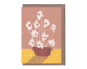 Hibiscus Flowers Blank Inside Birthday Housewarming Thank you Greeting Card