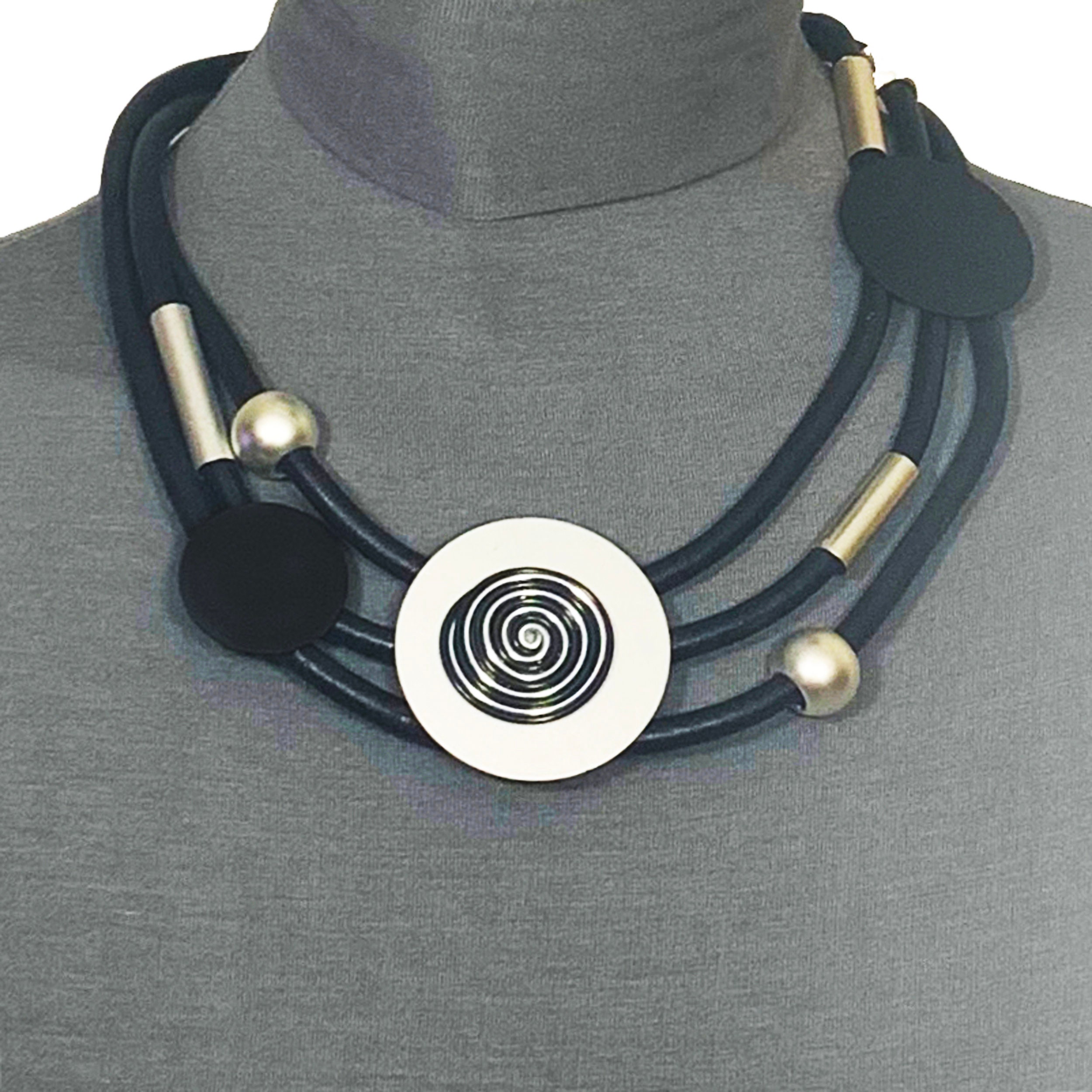 Chunky Dramatic Black Rubber & Aluminum Necklace, Modern Multi Strand Necklace Statement Necklace, Unique Oversized Statement Piece