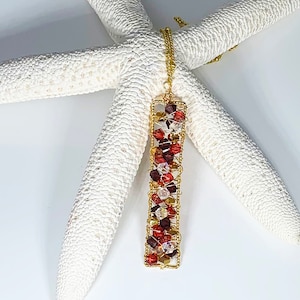 Elongated Crystal Pendant Necklace – One of a Kind Multicolor Statement Jewelry – Handmade Long Pendant Gift for Her