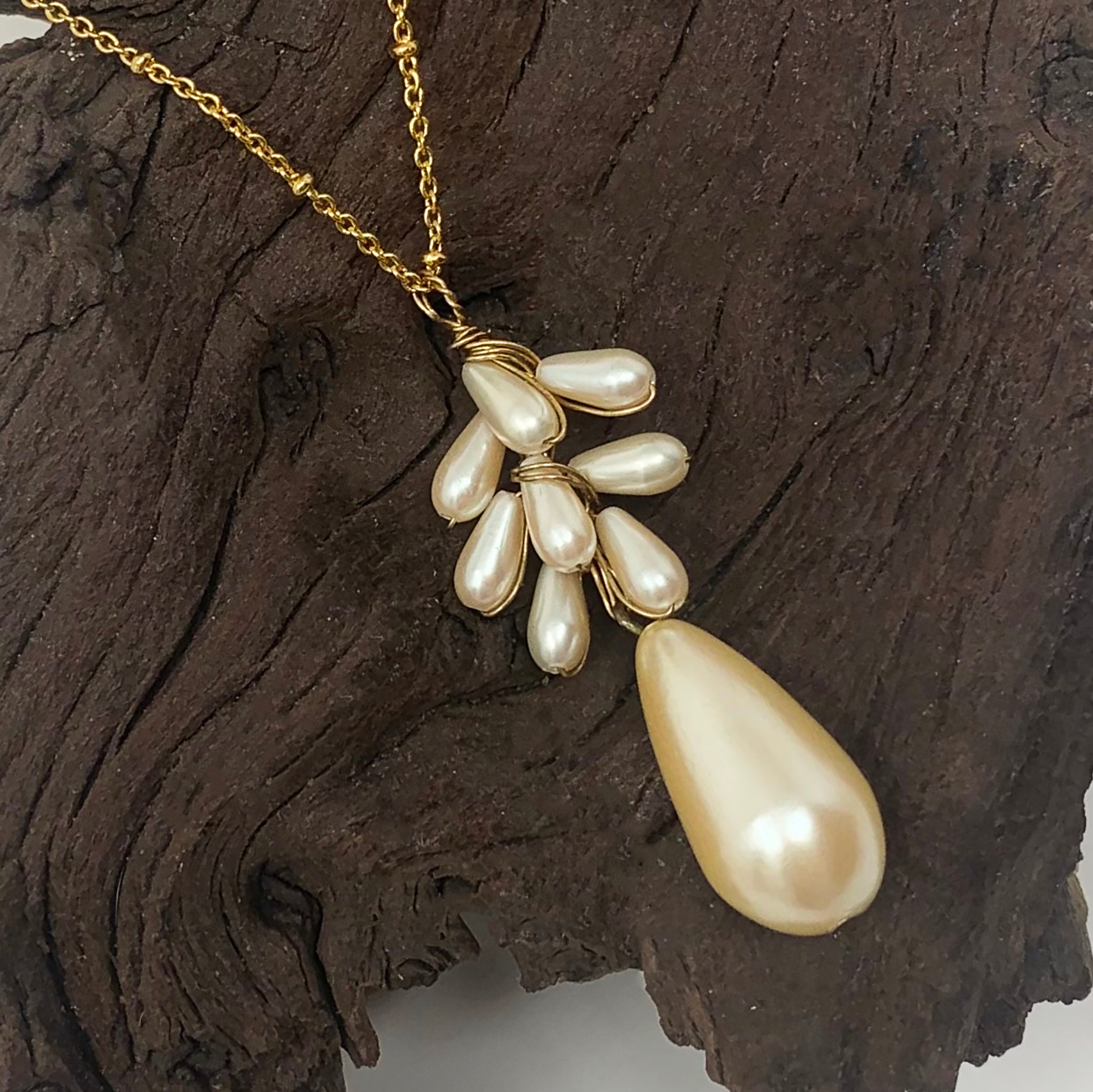 Buy Dramatic Multi Pearl Drop Pendant, Unusual Antique White Wire