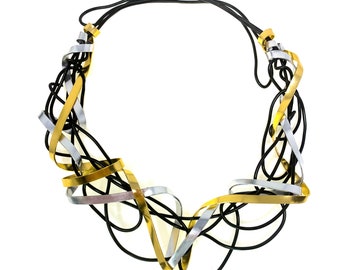 Unique Aluminum Wire choker, Exciting Edgy Lightweight adjustable choker, Dramatic Gold Silver Black unique style, Wearable Art Necklace,