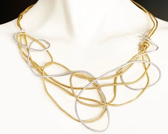 Contemporary Aluminum necklace Boho Necklace  Modern Jewelry Lightweight Abstract choker Gold Silver freeform Wearable Art Necklace Handmade