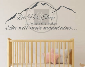 Let Her Sleep Nursery Wall Decal, Mountain Decor