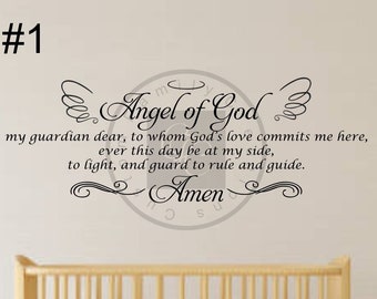 Angel of God Vinyl Wall Decal, Nursery Decor, Custom Quote