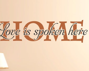 Home 'Love is Spoken Here' Vinyl Wall Decal, Custom Quote