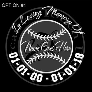 Personalized Baseball Car Decal #2 with Name and dates