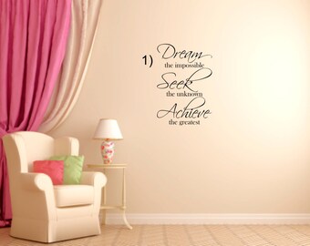 Dream,Seek,Achieve Vinyl Wall Decal Design #1 - #2, Wall Vinyl   Decal,custom Wall decal,custom wall quote, Vinyl Wall Quote,