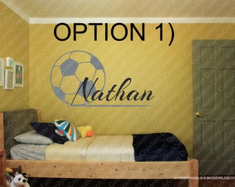 Personalized Soccer Ball Vinyl Wall Decal, Custom Name