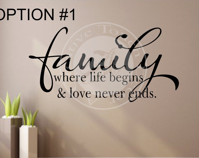 Family Where Life Begins Vinyl Wall Decal , Wall Vinyl Decal,custom
