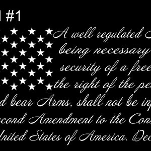 May include: A black and white image of the Second Amendment to the United States Constitution. The text reads: "A well regulated Militia, being necessary to the security of a free State, the right of the people to keep and bear Arms, shall not be infringed. The Second Amendment to the Constitution of the United States of America. Dec. 1791."