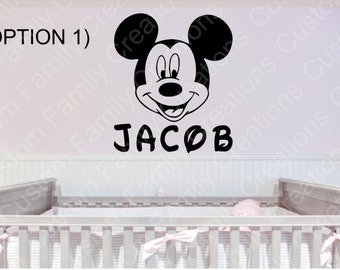 Personalized Mickey Head Vinyl Wall Decal, Custom Name