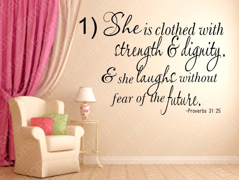 She Is Clothed In Strength And Dignity Quote She is clothed with strength and dignity Vinyl wall | Etsy