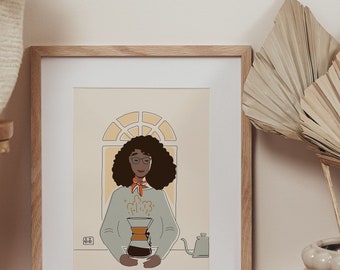 PRINTABLE Coffee Girl Wall Art - Gift for her - Kitchen Decor - Chemex Coffee Brewer