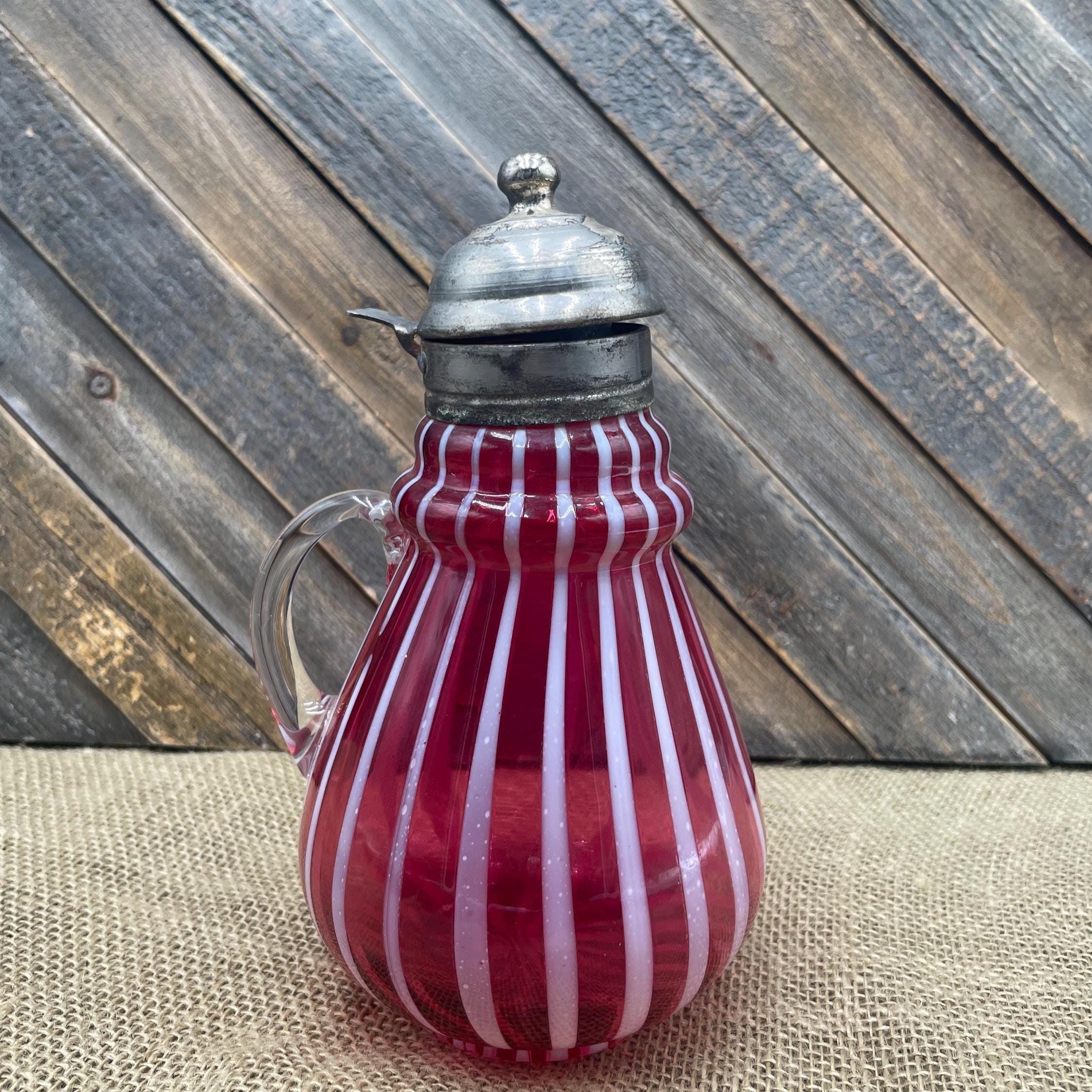 Antique Cranberry Glass Syrup Pitcher – Spiral Optic, Victorian
