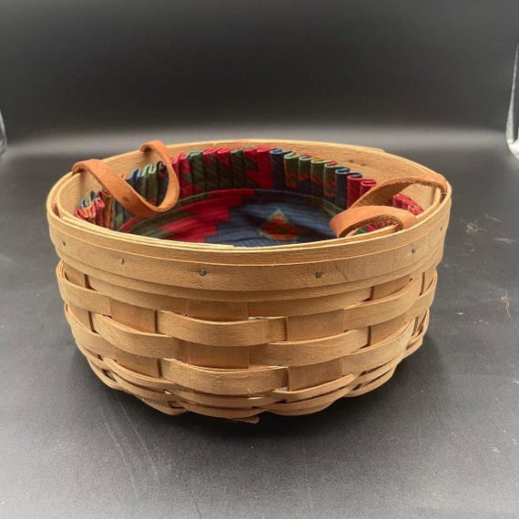 Vintage 1994 Longaberger Darning Basket With Leather Handles - Etsy